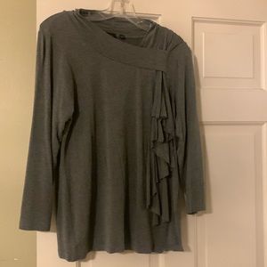 Gray soft tee, Saks Fifth Avenue with three-quarter length sleeves.
